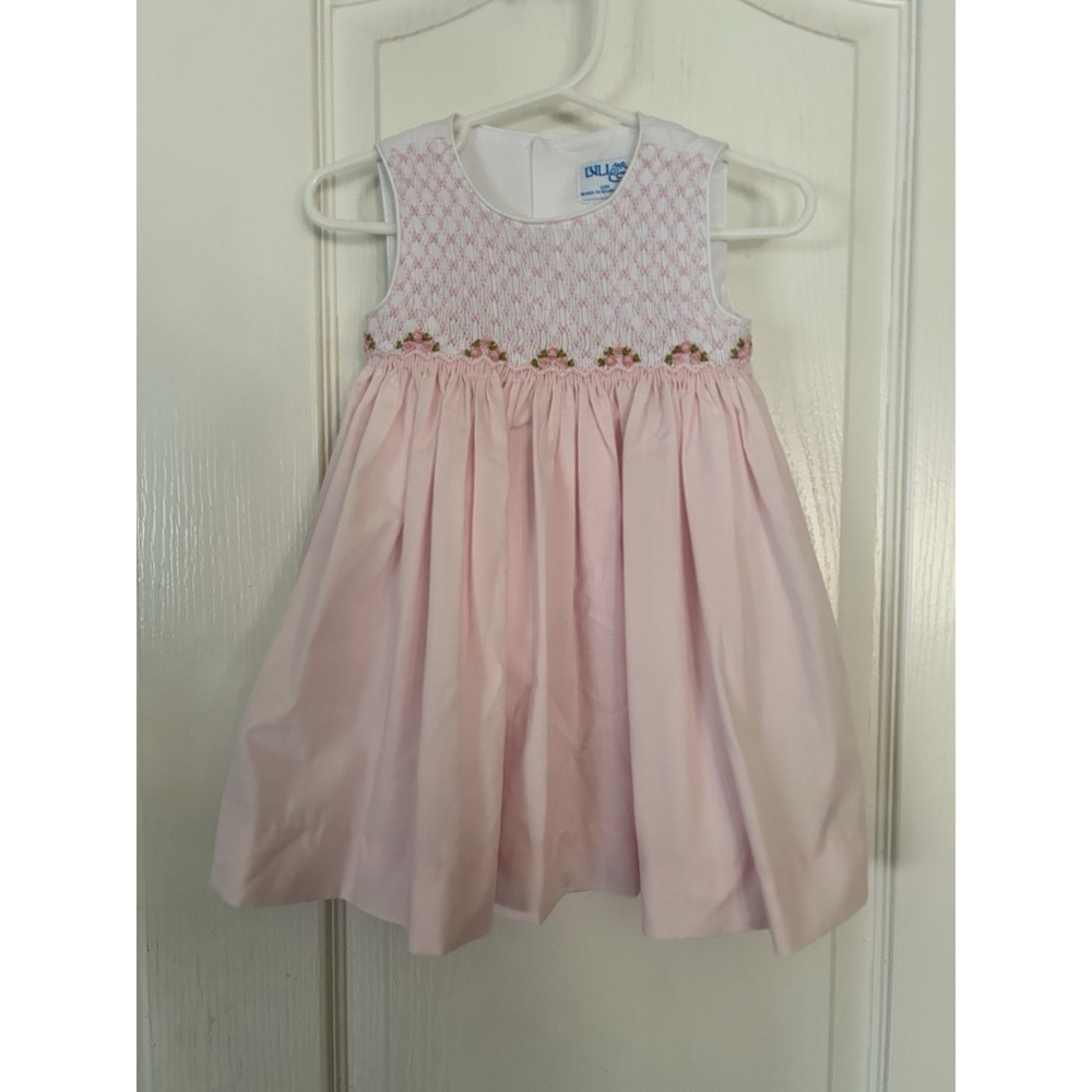 LULI & ME Baby Girl's Smocked Floral Embroidered Dress Pink White Sz 12 Months